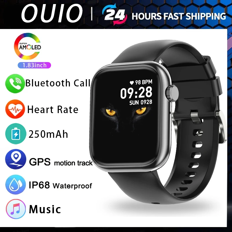 

2024New Men Smart Watch 1.83 inch 240*284 HD Screen Heart Rate Waterproof Outdoor Smart Watch Bluetooth call Suitable For Huawei