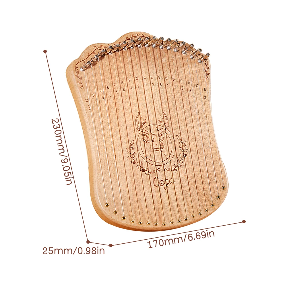 17 String Lyre Harp Portable Solid Beech Wood Harp String Musical Instrument with Tuning Wrench Picks for Beginners Kids Adults