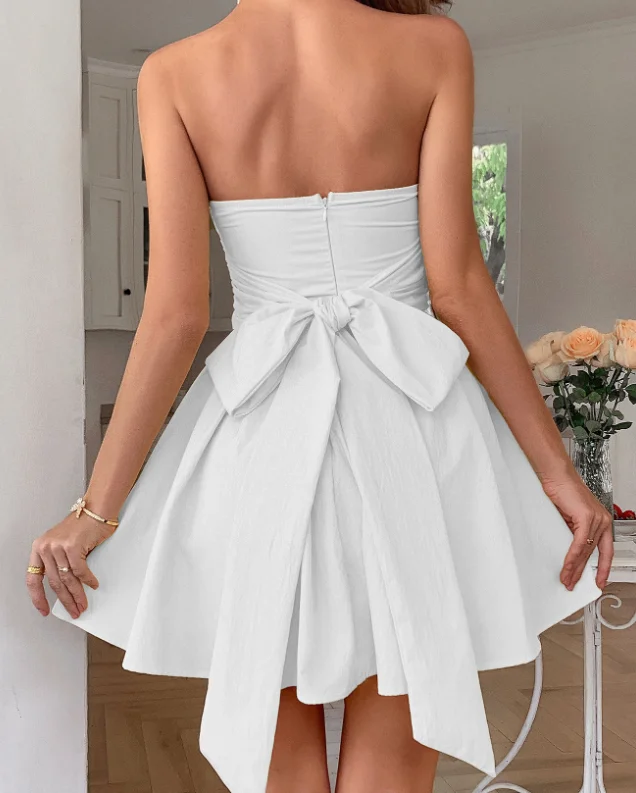 

New Fashion 2025 Summer Casual Sexy Elegant Dresses for Women Temperament Bow Tie Wrapped Chest Dress Female Outfits
