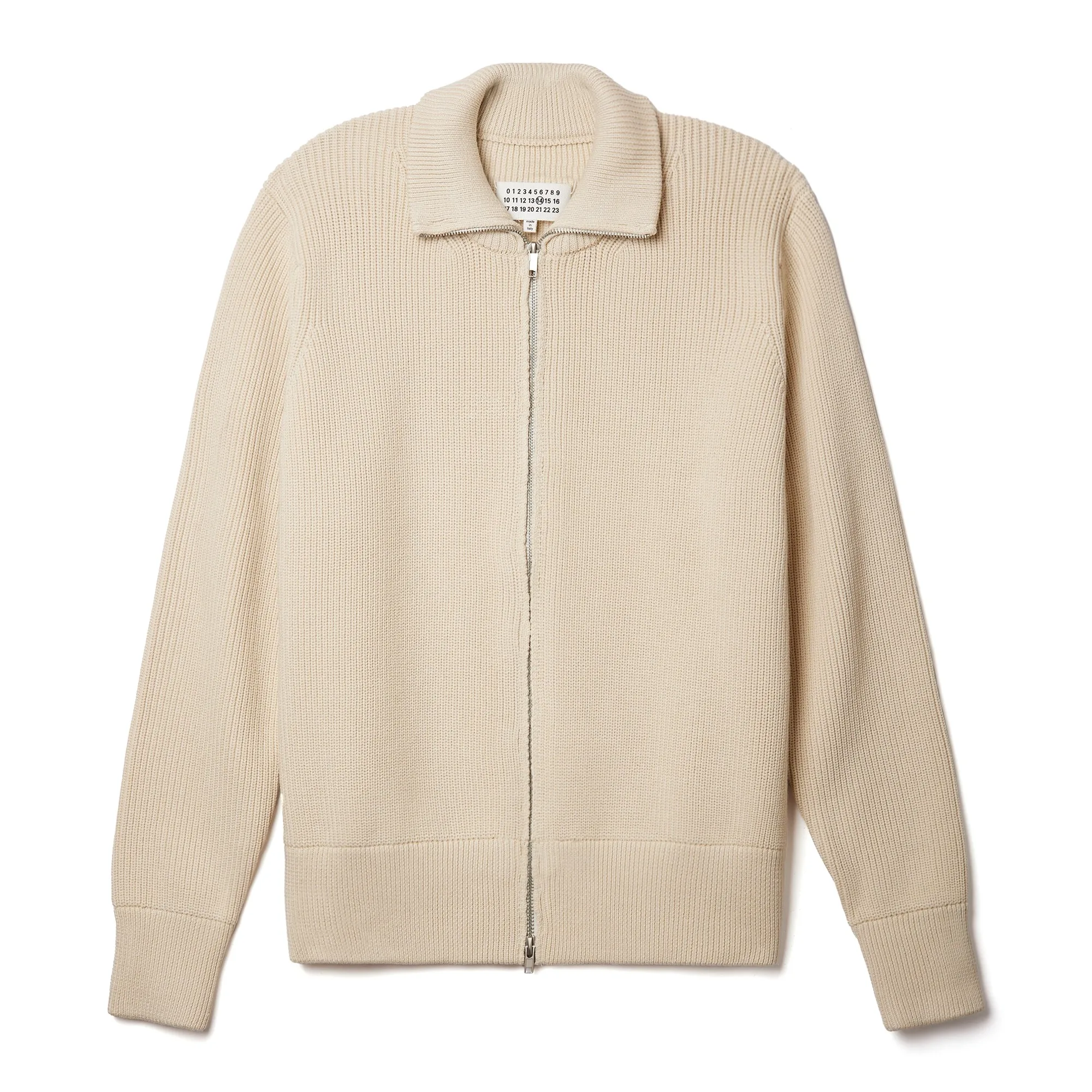 Hand Sewn Four Cornered Gray High Neck Stand Up Collar Wool Double Zipper Knitted Cardigan Sweater Jacket for Men