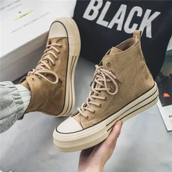 Fashion Men's Shoes Trend Lace-up High Top Shoes Mens Vulcanized Vintage Brown Couples Casual Sneakers Comfort Suede Thick Sole