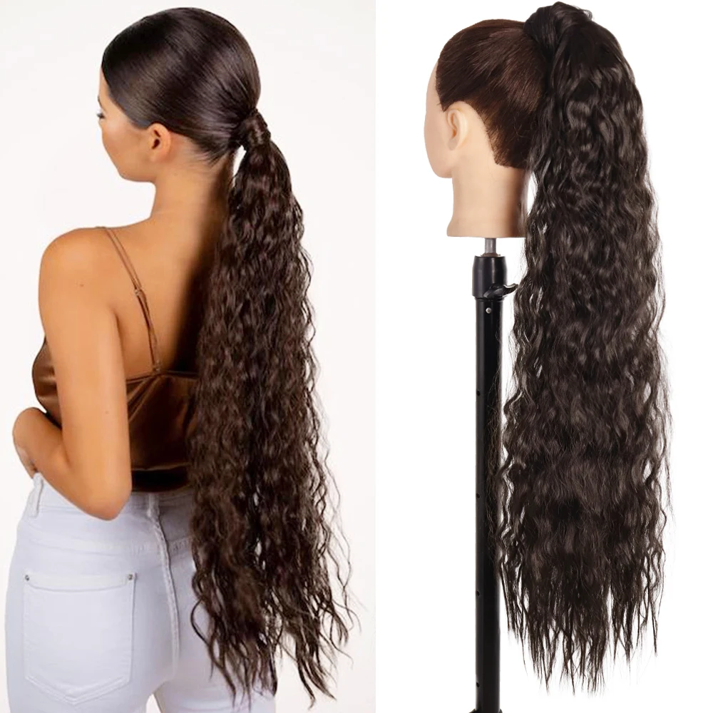 

Synthetic Hair Long Corn Wavy Ponytail Extensions Wrap Around Clip In Pony Tail Hairpiece Ombre Black Brown Blonde