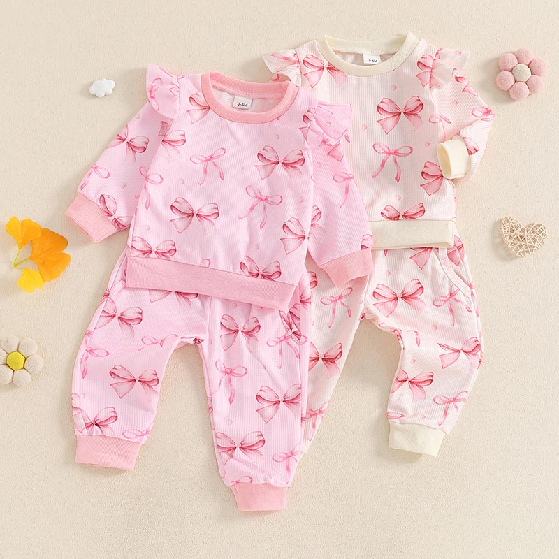 ma&baby 0-3Y Toddler Newborn Infant Baby Girls Clothes Sets Ruffle Bow Print Long Sleeve Tops Pants Spring  Fall Outfits