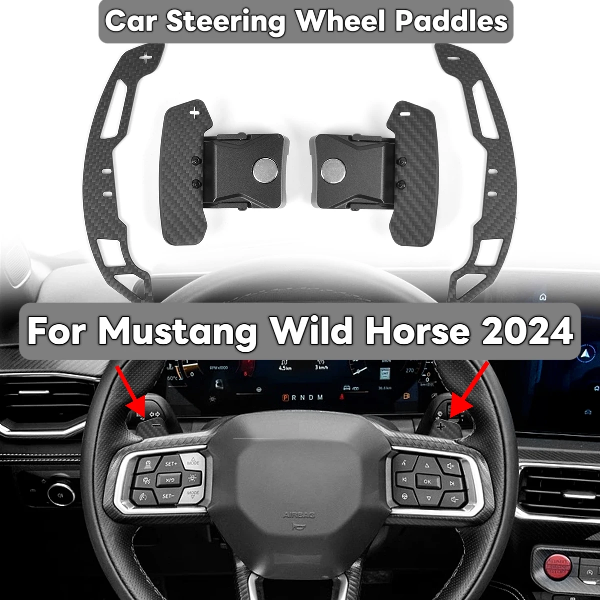 

Car Steering wheel Magnetic Carbon Fiber Paddle Shifters Extender For Ford Mustang Wild Horse 2024 Auto Parts Car accessories
