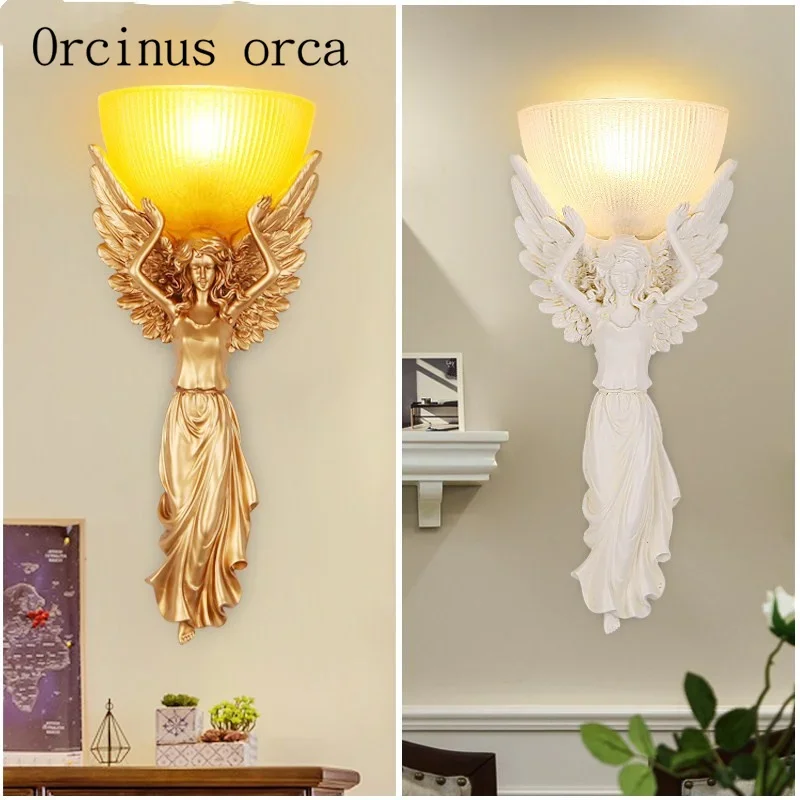 

American country Angel wall lamp living room bedroom bar aisle background wall European style retro wall resin wall lamp