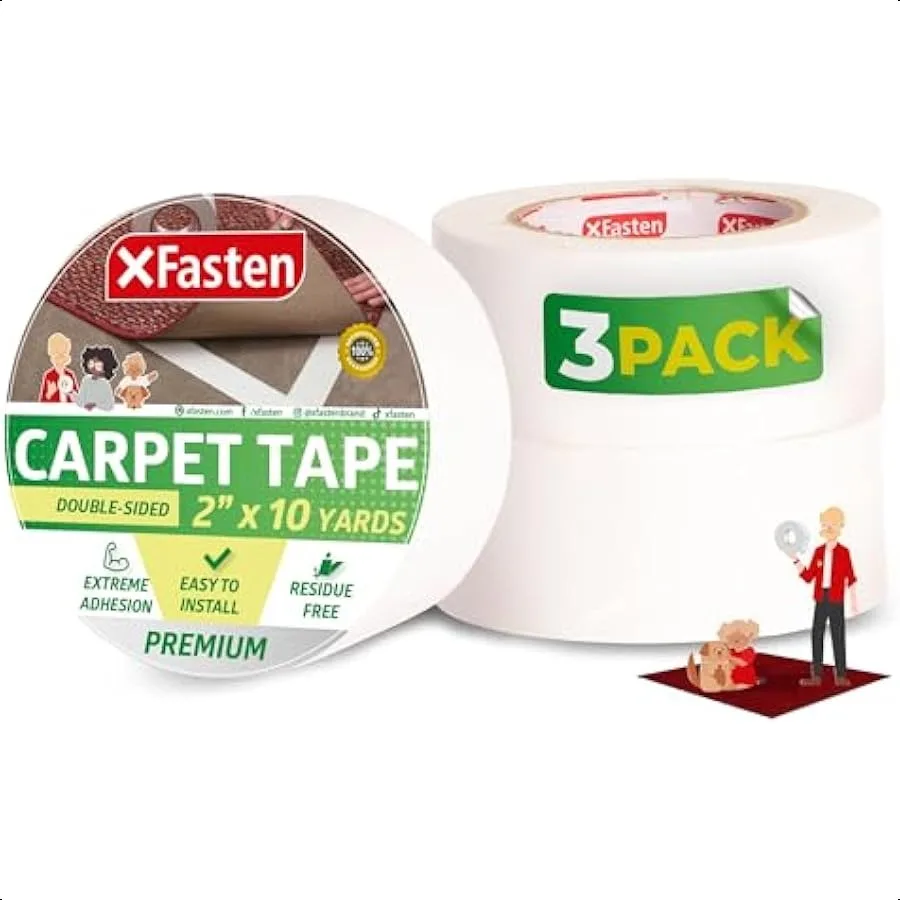 

Double Sided Carpet Tape 2 x 10yd 3Pk Bulk Double Sided Rug Tape for Carpet Indoor Outdoor Carpet Tape for Area Rugs over Carpe