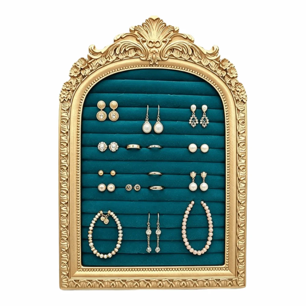 European Style Picture Frame Jewelry Storage Shelf Multi-Color Vintage Arched Jewelry Display Stand Padded Wear-resistant