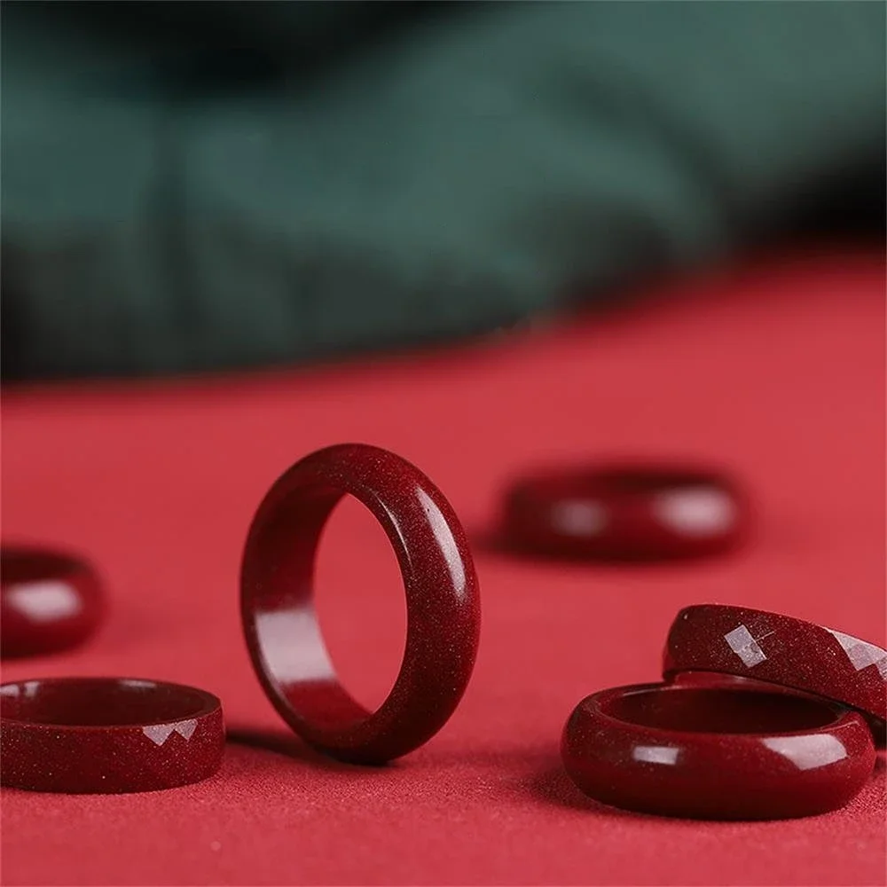 Natural Mineral Cinnabar Ring Gift Girlfriend Couple Love Luxury Fashion Eternity Jewelry Promise Engagement Amulets Mascots