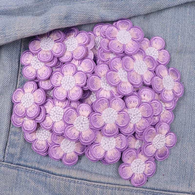 5pcs/Lots Colorful Flowers Full Embroidered Patch DIY Cartoon Iron On Patches For Clothing Jackets Sew Stickers Badge Decor