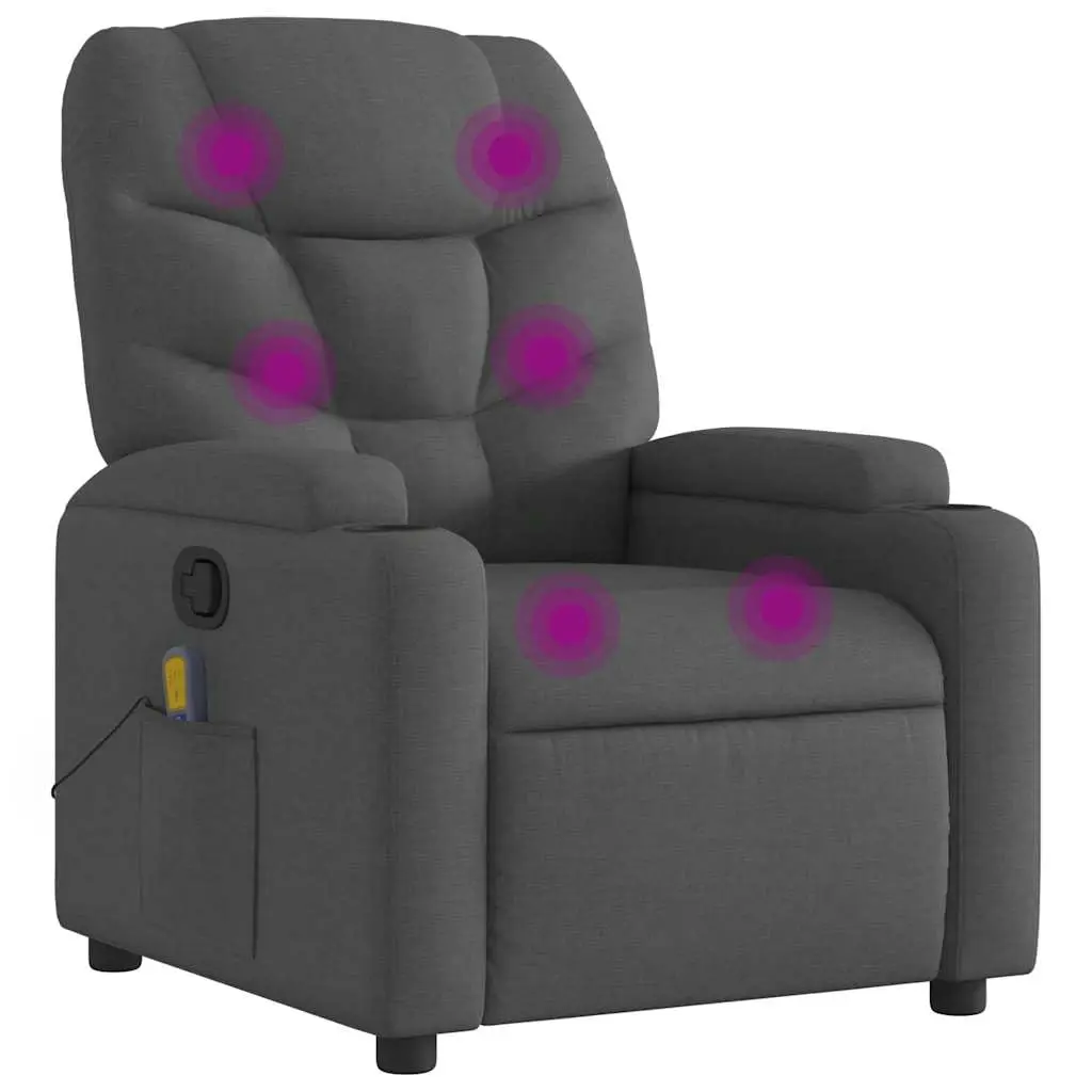 Manual Reclining Armchair with 6-Point Vibration Massage, k Gray Fabric Massage Recliner Chair, 135° , Dual Cup