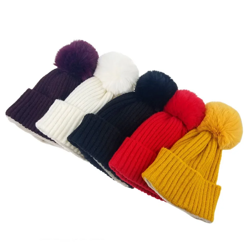 Korean Style Autumn and Winter Children's Warm Velvet Padded Thickened Wool Hat Girls' Ear Protection Fur Ball Sleeve Cap Childr