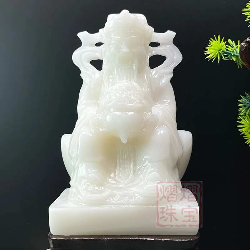 YFY white jade, God of Wealth ornament, home Buddha statue, Buddhist niche offering craft feng shui ornament