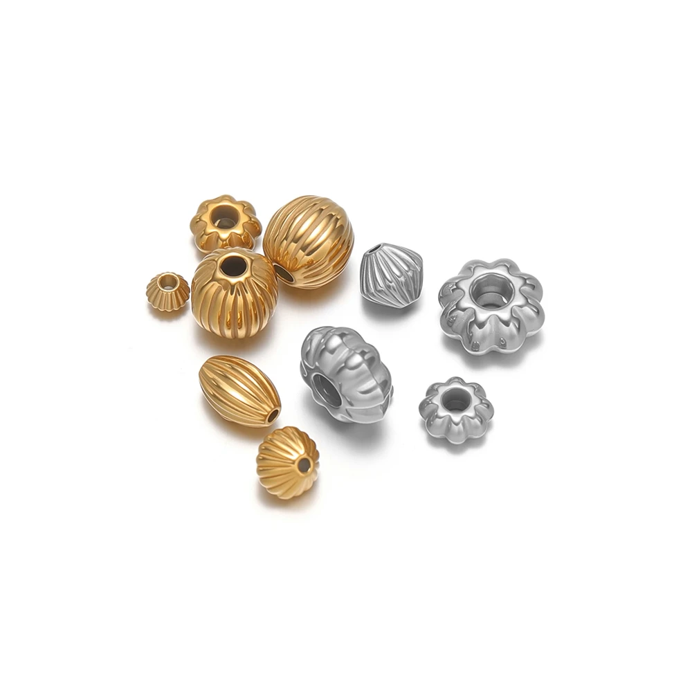 20Pcs Stainless Steel Gold Plated Pumpkin Beads Striped Spacer Beads Charm for DIY Jewelry Making Bracelets Necklaces Findings - view 4