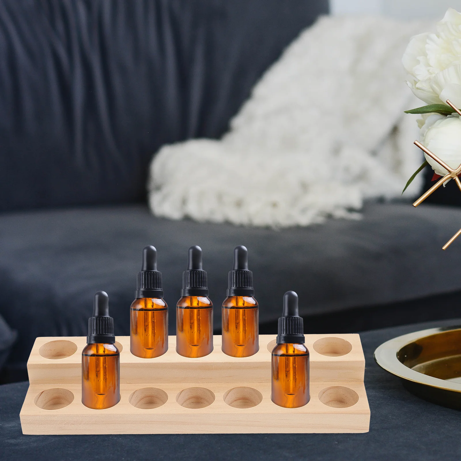 حامل عرض الزيوت العطرية، حامل خشبي بطبقتين لزجاجات الزيوت العطرية، حاوية تنظيم محمولة مع قاعدة مسطحة #3