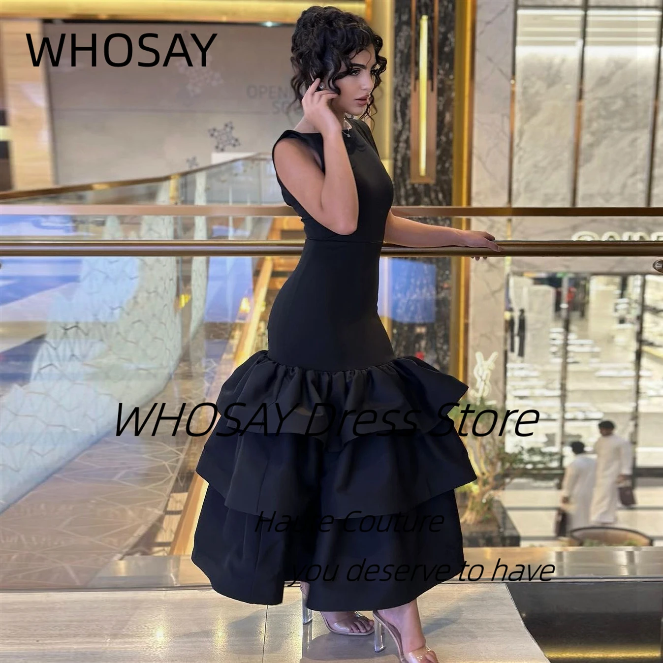 WHOSAY-vestidos De graduación negros para mujer, vestido De noche Sexy con espalda al tobillo, fiesta De cumpleaños escalonada, vestidos De cóctel