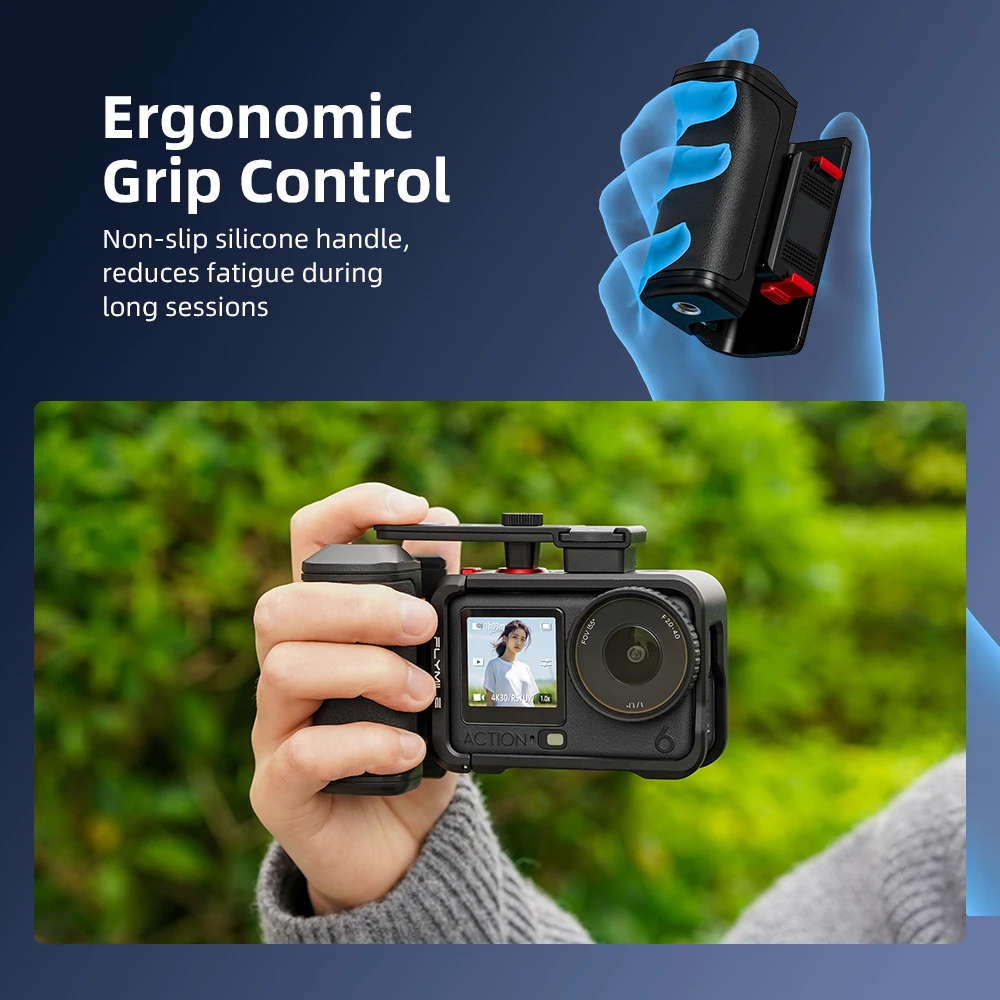 Street Photography Hand Grip For OSMO Action 6,Modular Cage Design,Magnetic Quick Release,Adjustable Shutter,with Safety Lanyard