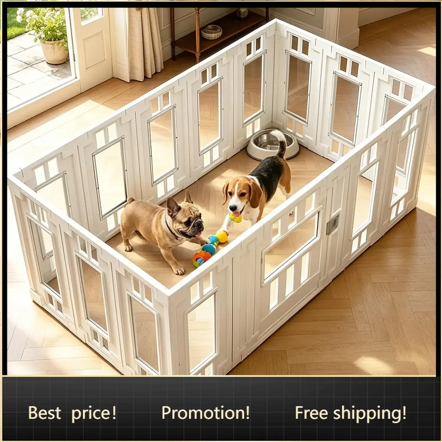 Clear Acrylic Dog Playpen for Indoor 15 Panels HDPE Puppy Playpen with Door | Tool-Free Pet Fence for Easy Setup, 47