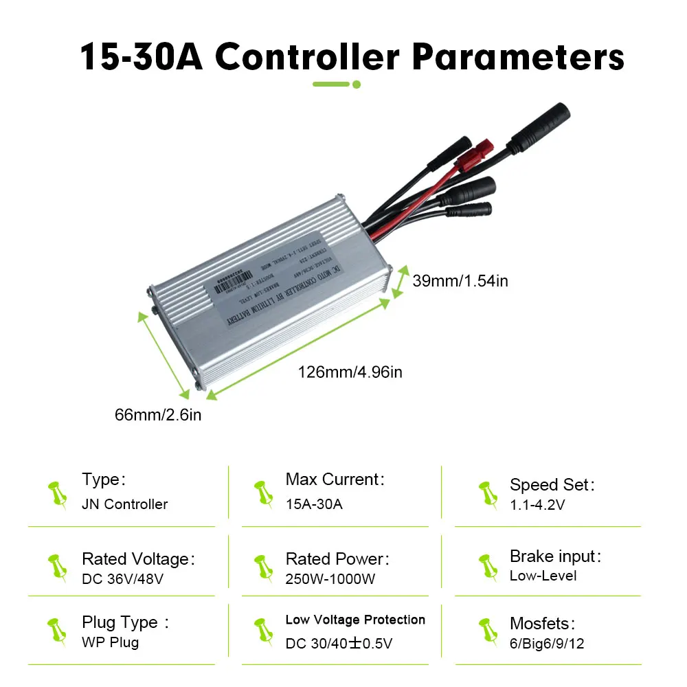 Electric Bike JN Controller 36V 48V 15A 17A 22A 25A 30A Waterproof With Light Plug Use for 250W-1000W Hub Motor Conversion Kit