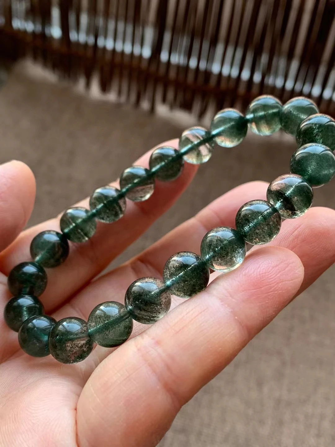 

Genuine Natural Green Phantom Quartz Round Beads Bracelet 9mm Women Men Phantom Jewelry Rare Clear Stretch AAAAAA