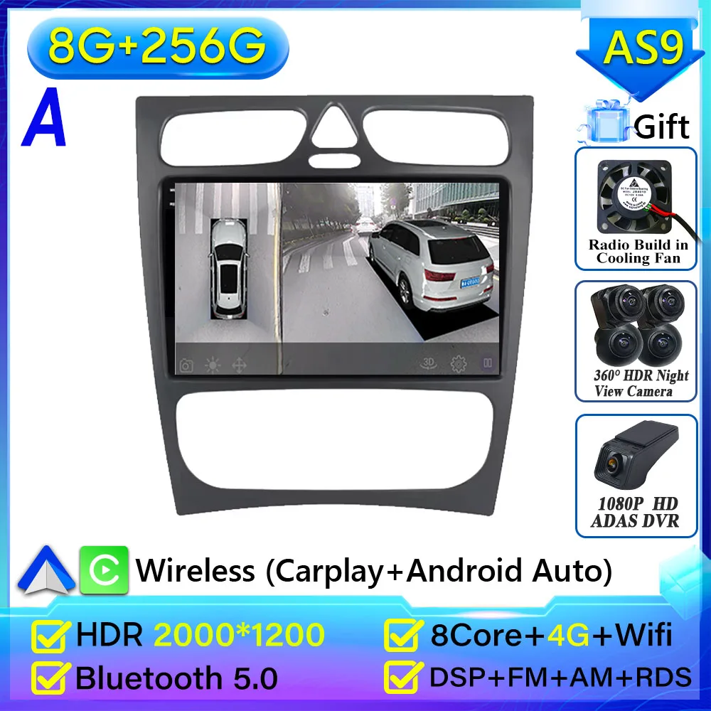 Autoradio Carplay Voor Mercedes Benz C-Klasse W203 C200 C320 C350 CLK W209 2002-2005 navigatie GPS Android Auto 5G Wifi Geen 2din
