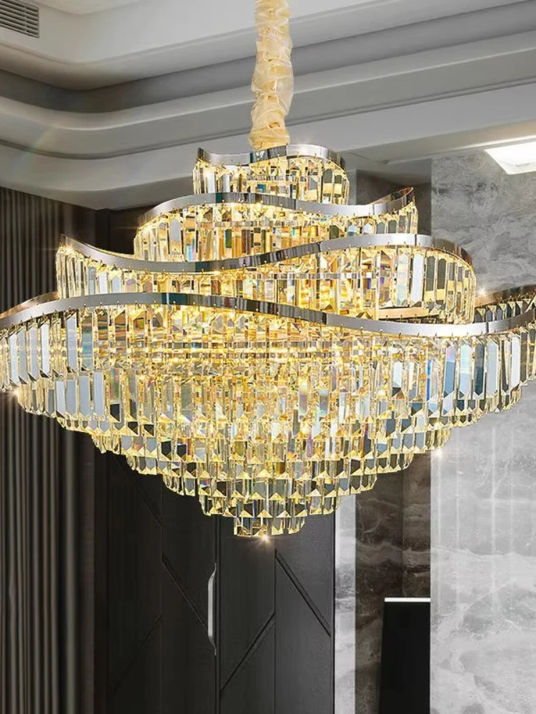 Oval K9 crystal chandelier wave cake shape design retro chandelier villa living room dining table high ceiling lamp