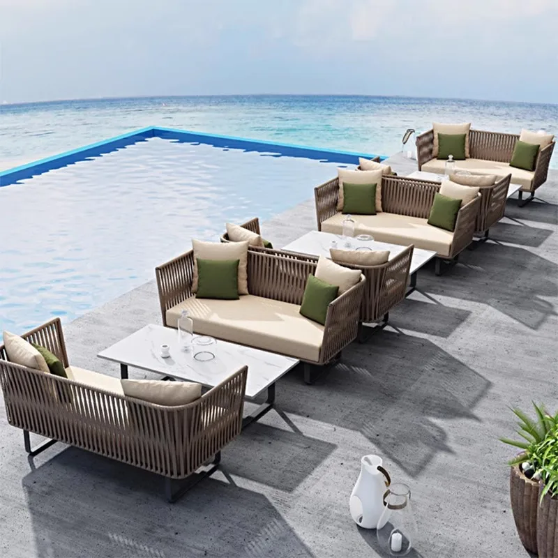 Outdoor rattan sofas, courtyard villas, outdoor leisure rattan chairs, three piece set of combination furniture