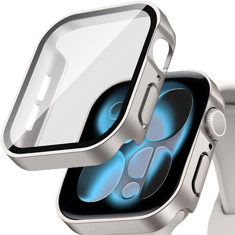 Tempered Glass+Cover For Apple Watch S 11 10 46mm 42mm PC Bumper Screen Protector Case iWatch Series 9 8 7 6 5 4 SE3 44 40 45mm