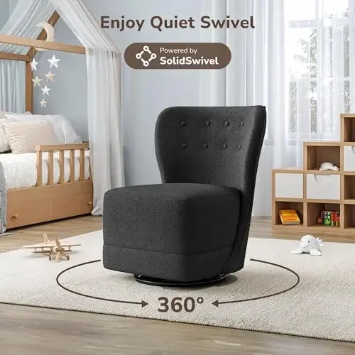 Swivel Accent Chair, Modern Upholstered 360° Swivel Barrel Chairs Comfy Small Club Chairs for Nursery, Hotel, Bedroom