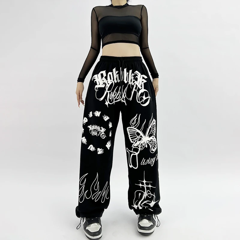 Amerikanische Mode Hip-Hop Design Y2K Hosen, Schmetterling Brief gedruckt Damen Hosen, Sommer neue Straße Persönlichkeit lange Hosen