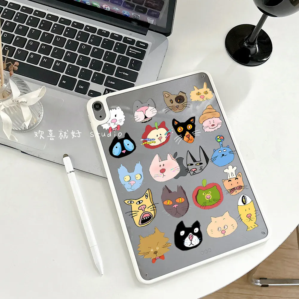 Abstract Artistic Cat Portrait Design - For iPad Case iPad 2025 Air 7 6 4 3 Pro 11 10 9 Anti-Bend Transparent Hard Shell Cover