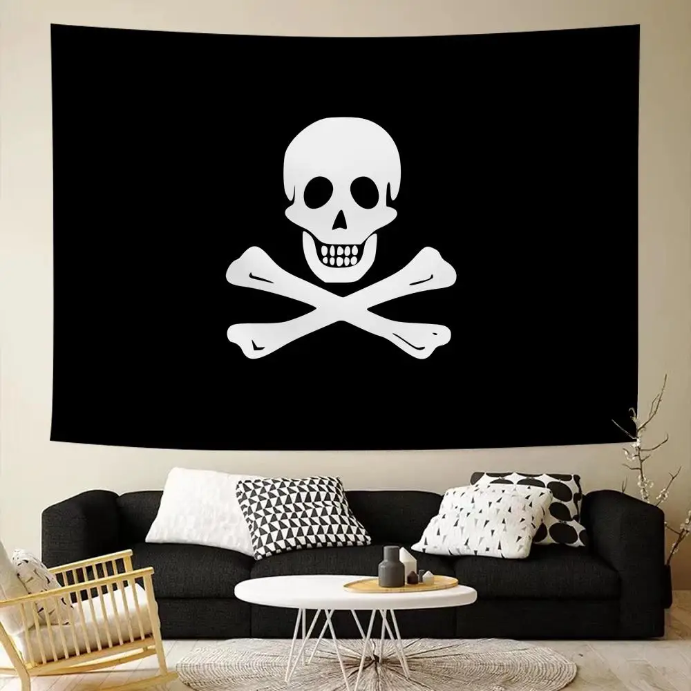 Large Skull Crossbones Pirate Jolly Roger Tapestry House Bedroom Living Bar Garden Microfiber Decoration Background