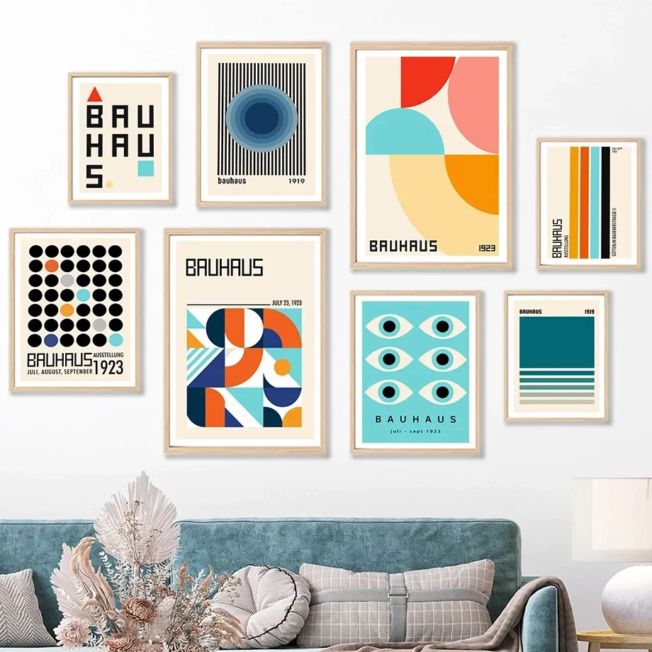1pc Frameless Abstract ​Line Pattern Modern Exhibition Wall Art Canvas Bauhaus Painting Nordic Poster And Print Pictures For Liv