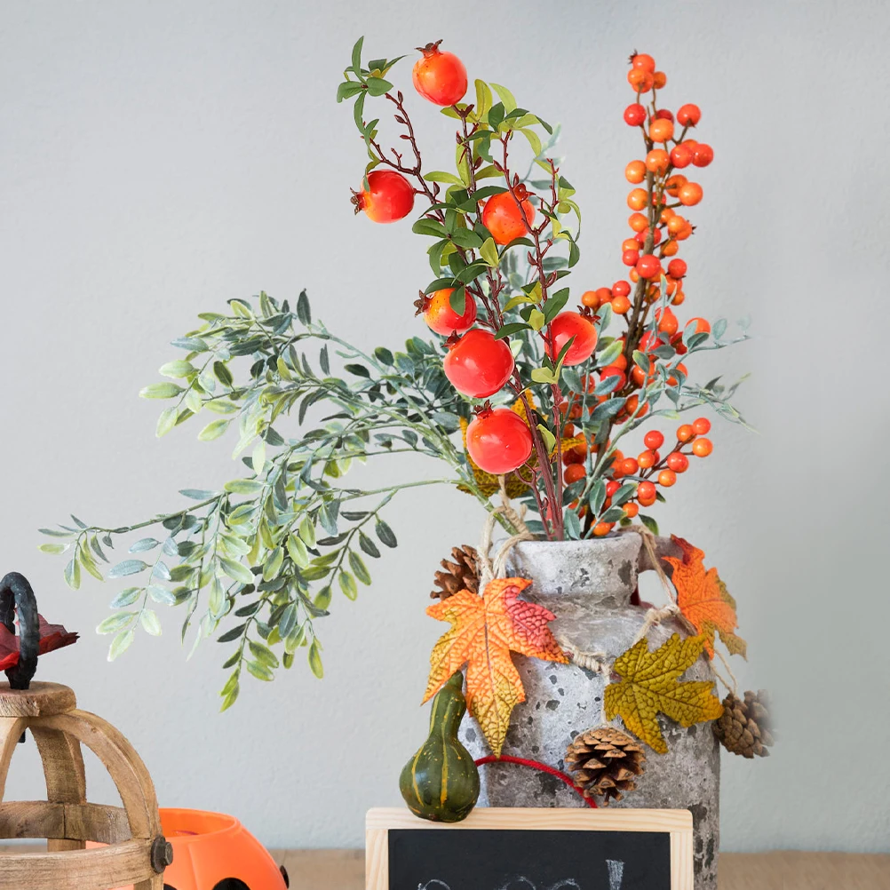 

2Pcs Pomegranate Fruit Stems Decor Vivid Branch bouquet Lifelike Artificial Plant Photography Prop Home Party Wedding