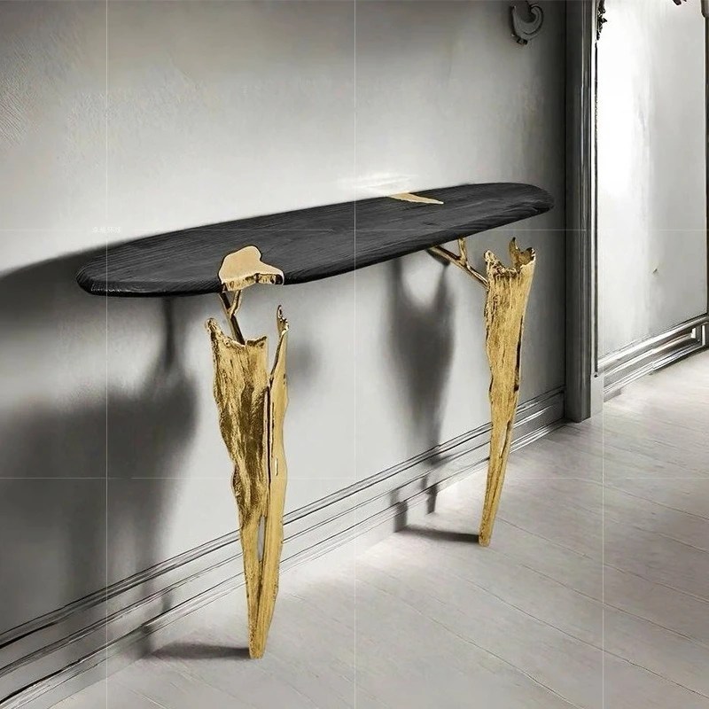 Italian Brass Entrance Table Light Luxury High Sense Of Home Against The Wall Villa Home Design Sense Wooden Modern Entrance Tab