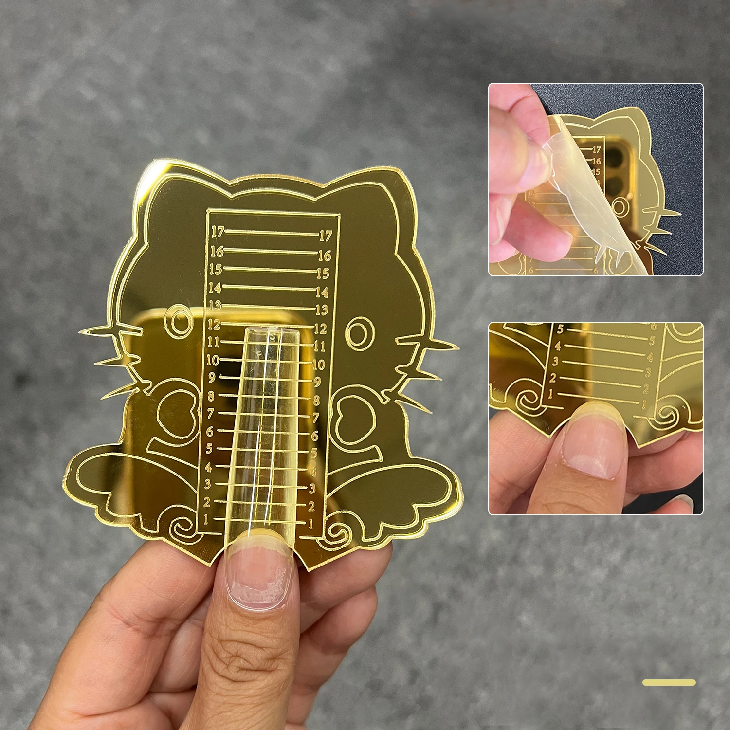 1pcs Gold Acrylic Mirror Nail Tips Ruler for Triming The Same Length Cute Cat Nail Length Measure Tool for Salon Home Nail Art