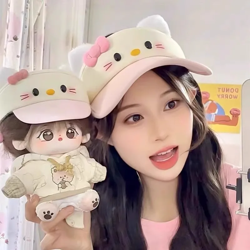 Miniso لطيف HelloKitty قبعة المرأة الصيف الأشعة فوق البنفسجية حماية الشمس قبعة فارغة أفضل قبعة المرأة قبعة الشمس قبعة الشمس