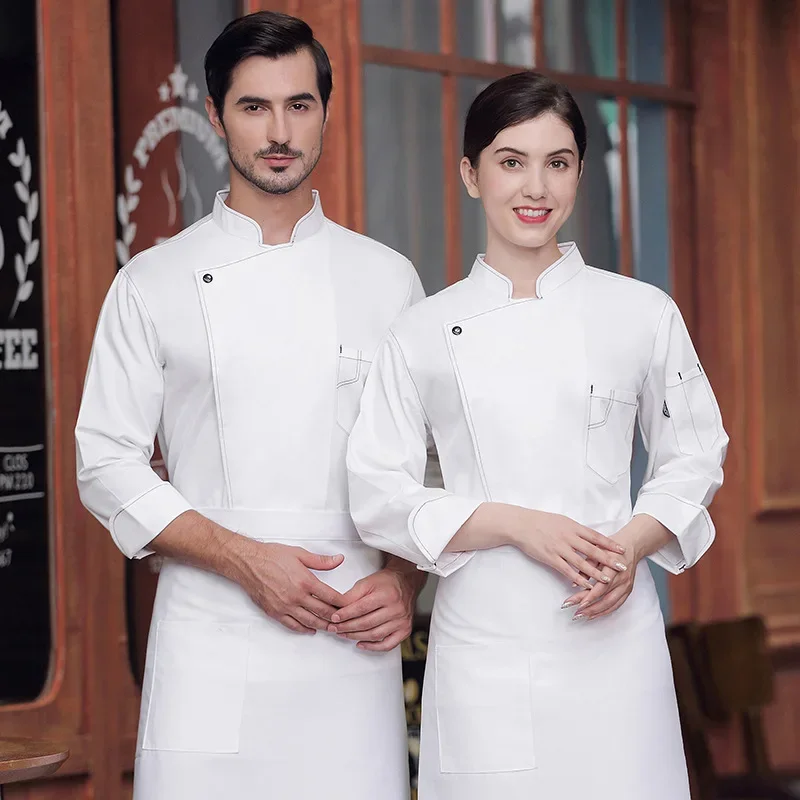 Uniforme de Chef d'hôtel à manches longues pour hommes et femmes, veste de Chef, vêtements de travail de cuisine de Restaurant, magasin de gâteaux, boulanger de pâtisserie, serveur unisexe