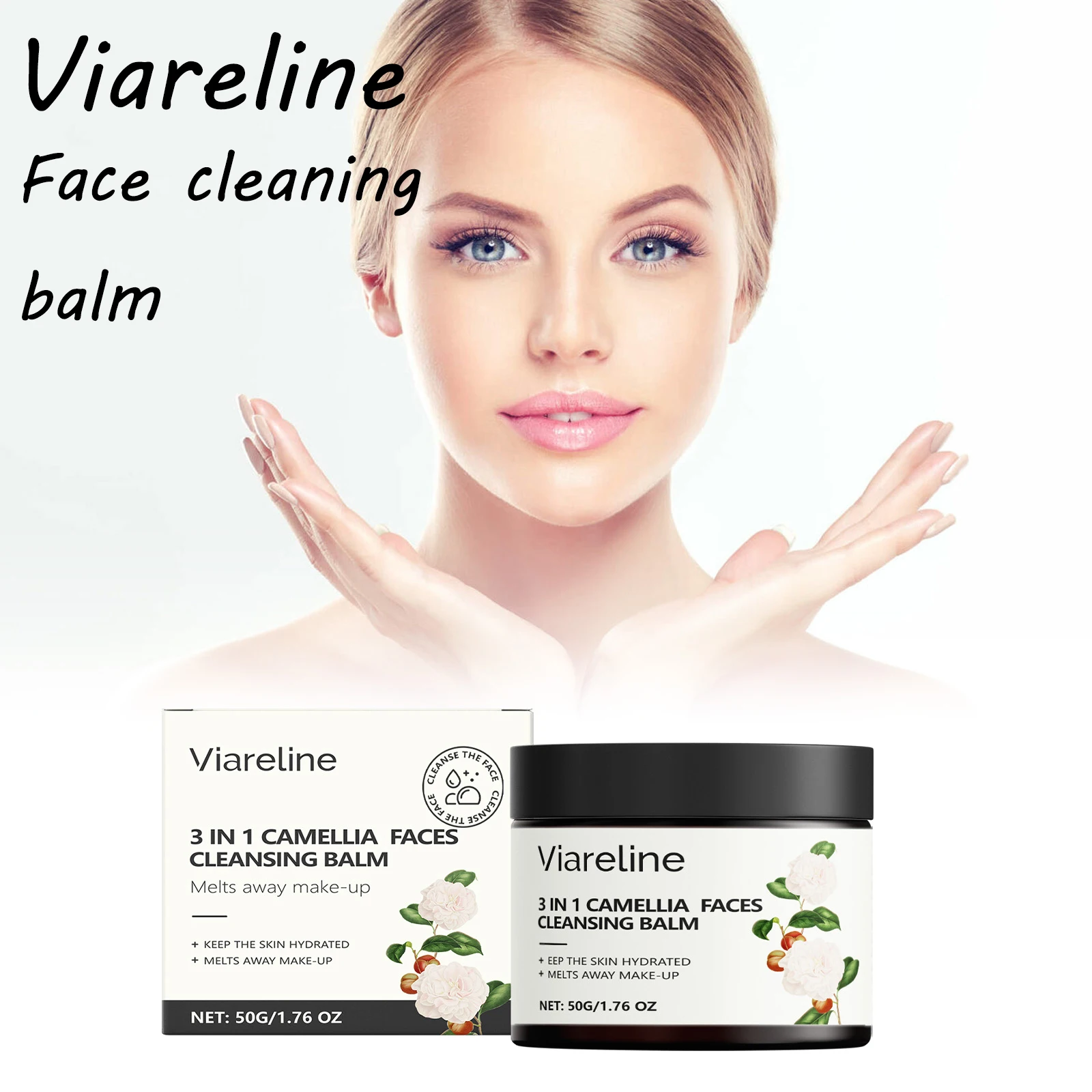 

Viareline Camellia Face Cleaning Balm Quick Dissolve Makeup Deep Cleaning No Tight Refreshing Moisturizing Face Cleaning Balm