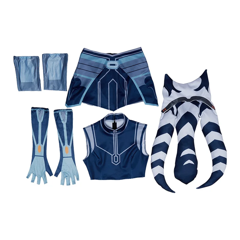 Disfraz de Ahsoka Tano, vestido azul Sexy con sombrero para mujer adulta, trajes de fiesta de Carnaval y Halloween