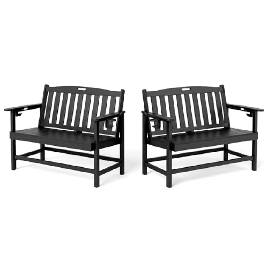 

Outdoor HDPE bench for patio backyard park: weatherproof black bench with 700 lbs capacity UV-resistant low-maintenance all-wea