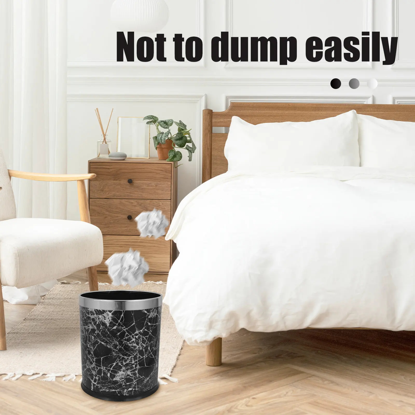 Sturdy Stainless Steel Trash Can Large Capacity Lidless Round Marbling Bin for Home Kitchen Office Garbage Container Wastebasket