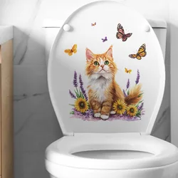 Cartoon Cat Flower Butterfly Wall Stickers Bathroom Toilet Decoration Mural Living Room Cabinet Home Decor Self-adhesive Decals