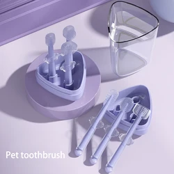 3pcs/set Pet Toothbrush Purple Cat Silica Gel Brush Clear Up Bad Breath Tartar Teeth Care Dog Cat Cleaning Mouth Dogs Supplies