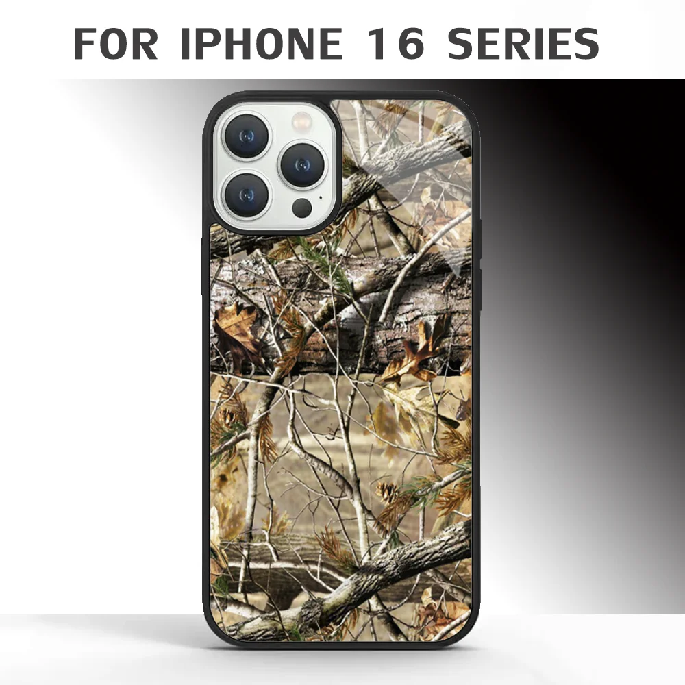 Real Tree Camo Phone Case For IPhone 16 16pro 16plus 16promax Pro Plus Max Mirror Acrylic PC TPU Cover