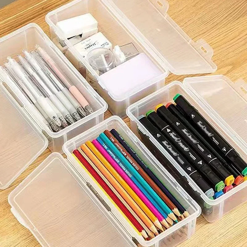 2/5/10PCS A Semi-Transparent Pencil Case/Stationery Box, Large Capacity, lightweight, and Convenient for Storing School Supplies