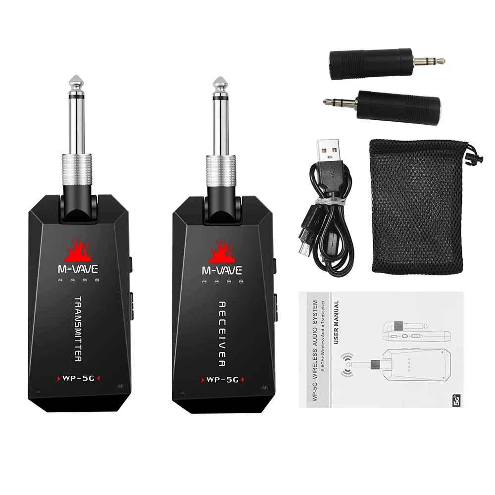 M-VAVE WP-5G 5.8G Wireless Guitar System Rechargeable Audio Transmitter Receiver 30M Transmission Guitar Parts & Accessories