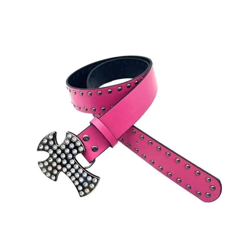 A52E Western Charm PU Leather Belt with Rhinestones for Cowgirls Fashionable Waist Cincher Ornament for Casual or Party Wear