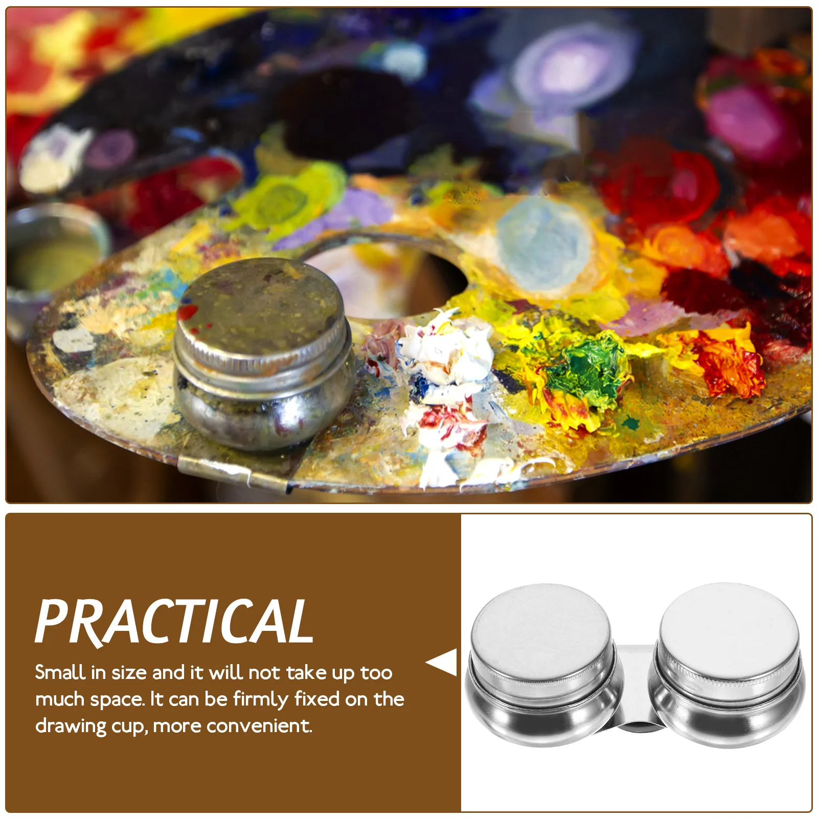 

TEHAUX 2Pcs Stainless Steel Palette Cup Wide Mouth for Acrylic Oil Paint Cleaning Container Clip On Art Supplies
