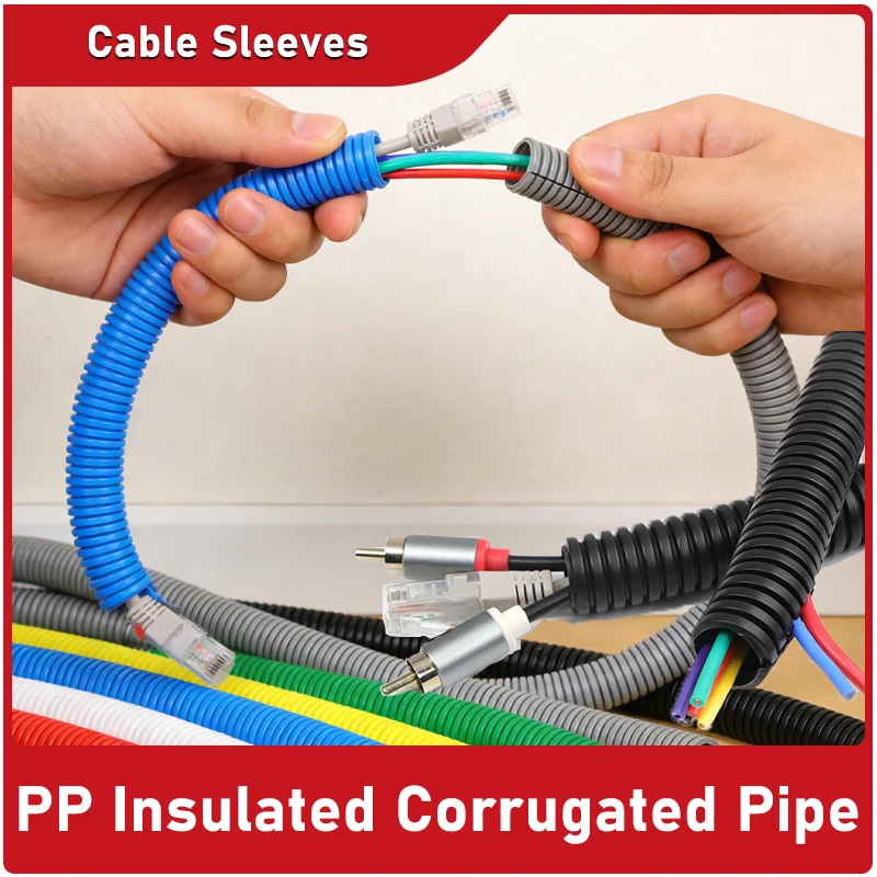 1-10m Black PP Corrugated Conduit 7.5-34.5mm Wire Cable Harness Protection Sleeving Automotive Wire Industrial Cable Protection