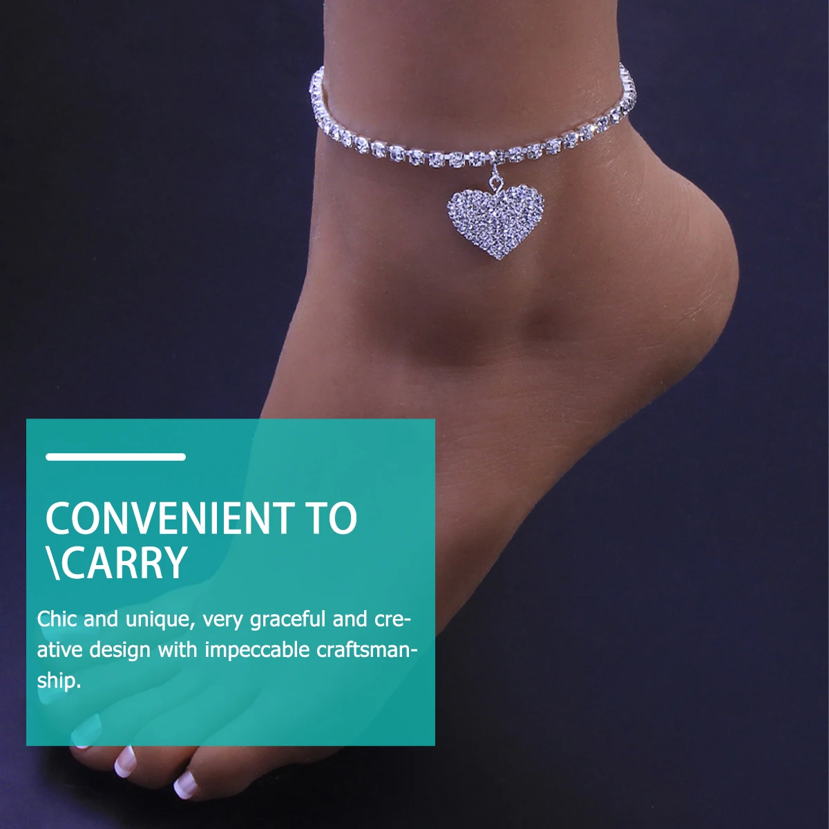 

2pcs Heart Alloy Crystal Anklets Rhinestone Decorative Women Jewelry Lightweight Beach Party Daily Fashion Accessories Anklet